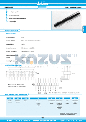 DBCPHC2232AT1-XXX datasheet - PIN HEADERS TRIPLE ROW RIGHT ANGLE