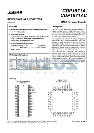 CDP1871ACQ datasheet - CMOS Keyboard Encoder