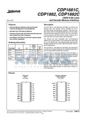 CDP1882D datasheet - CMOS 6-Bit Latch and Decoder Memory Interfaces