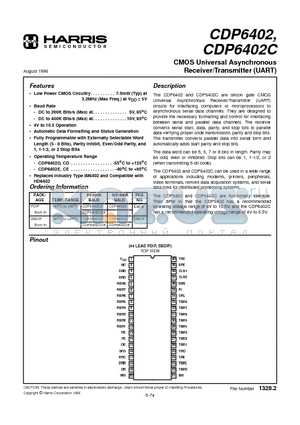 CDP6402 datasheet - CMOS Universal Asynchronous Receiver/Transmitter (UART)