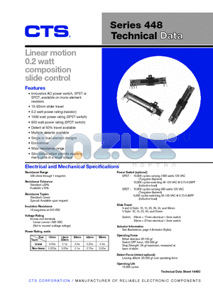 448UA1102CAC datasheet - Linear motion 0.2 watt composition slide control