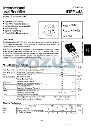 448IRF datasheet - Power MOSFET(Vdss=500V, Rds(on)=0.60ohm, Id=11A)