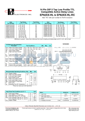 EP8214-HL-RC datasheet - 14 Pin DIP 5 Tap Low Profile TTL Compatible Active Delay Lines