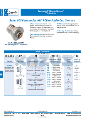 805-005-07ZL8-1SA datasheet - Receptacles With PCB or Solder Cup Contacts