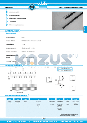 DBCPHC4506AT1-XXX datasheet - PIN HEADERS SINGLE ROW SMT STRAIGHT 1.27mm