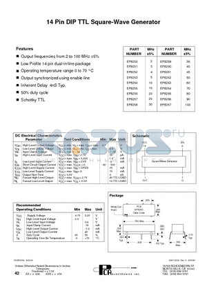 EP8250 datasheet - 14 Pin DIP TTL Square-Wave Generator