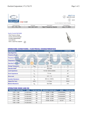 171-60.0M-10-05HO datasheet - High Frequency Quartz