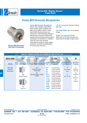 805-006-02Z18-1PA datasheet - Hermetic Receptacles