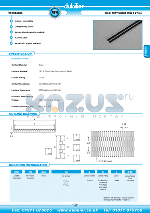 DBCPHC4607AS1-XXX datasheet - PIN HEADERS DUAL BODY SINGLE ROW 1.27mm