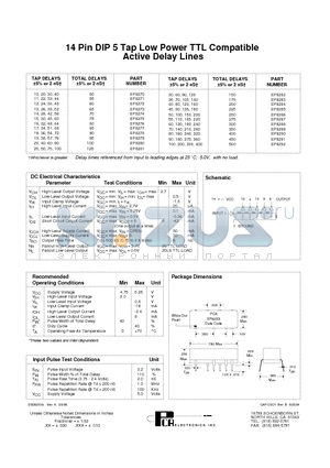 EP8277 datasheet - 14 Pin DIP 5 Tap Low Power TTL Compatible Active Delay Lines