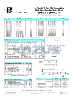 EP8700 datasheet - 14 Pin DIP 5 Tap TTL Compatible High Speed Active Delay Lines