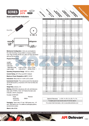 2474-12L datasheet - Axial Lead Power Inductors