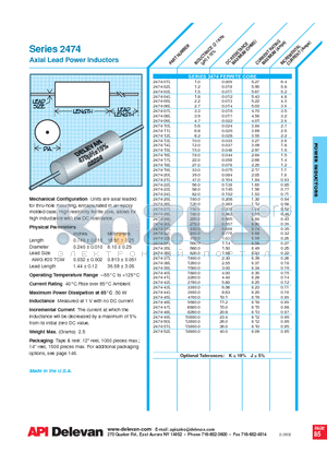 2474-28L datasheet - Axial Lead Power Inductors