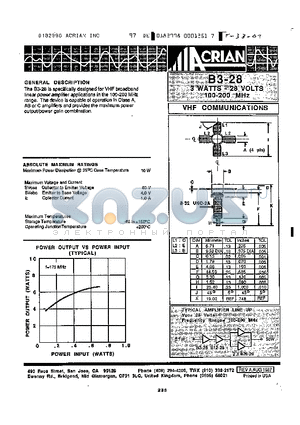 B3-28 datasheet - Specifically Designed for VHF Broadband Linear Power Amplifier
