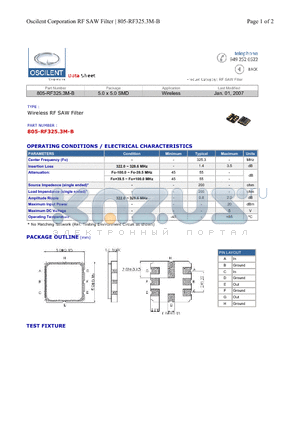 805-RF325.3M-B datasheet - Wireless RF SAW Filter