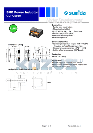 CDPQ2010NP-2R7MC-180 datasheet - Ferrite core construction, Magnetically shielded