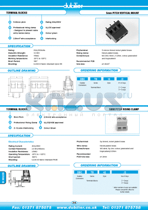 DBCTB16-3 datasheet - TERMINAL BLOCKS 5mm PITCH VERTICAL MOUNT