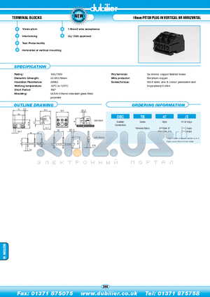 DBCTB47-3 datasheet - TERMINAL BLOCKS 10mm PITCH PLUG IN VERTICAL OR HORIZONTAL