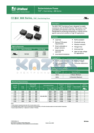 808 datasheet - Subminiature Fuses