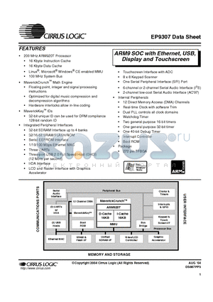 EP9307-ERZ datasheet - ARM9 SOC WITH ETHERNET USB DISPLAY AND TOUCHSCREEN
