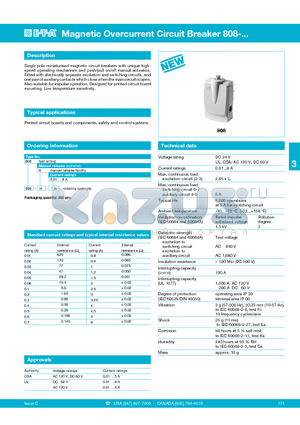 808-H-2A datasheet - Magnetic Overcurrent Circuit Breaker