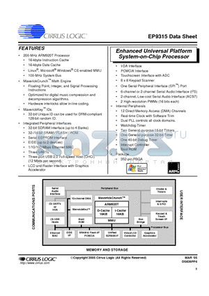EP9315 datasheet - Enhanced Universal Platform System-on-Chip Processor
