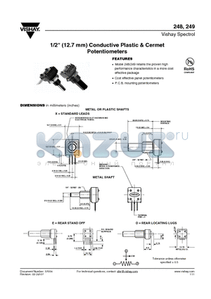 248D908103E3 datasheet - 1/2 (12.7 mm) Conductive Plastic & Cermet Potentiometers