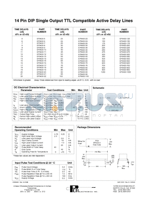 EP9430-15 datasheet - 14 Pin DIP Single Output TTL Compatible Active Delay Lines