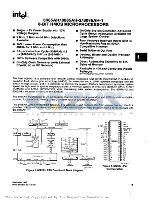 8085AH datasheet - 8 BIT HMOS MICROPROCESSORS