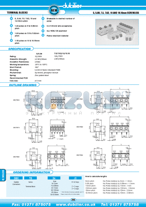 DBCTB92-3 datasheet - TERMINAL BLOCKS 5, 5.08, 7.5, 7.62, 10 AND 10.16mm SCREWLESS