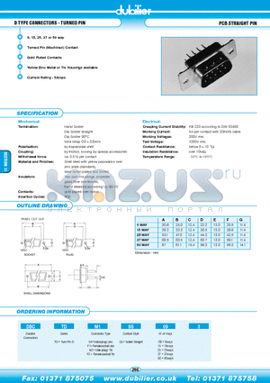 DBCTDF1SS253 datasheet - D TYPE CONNECTORS - TURNED PIN PCB STRAIGHT PIN