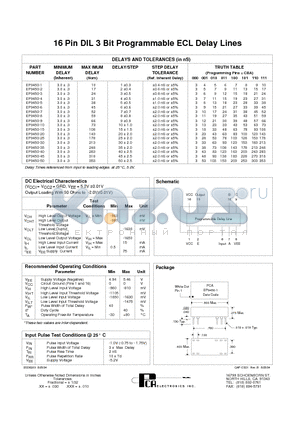 EP9450-1 datasheet - 16 Pin DIL 3 Bit Programmable ECL Delay Lines
