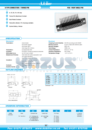 DBCTDM2SR503A datasheet - D TYPE CONNECTORS - TURNED PIN PCB - RIGHT ANGLE PIN