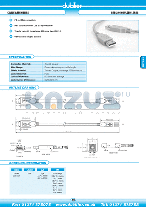 DBCUSB2AA1M datasheet - cable assemblies USB 2.0 Moulded Leads