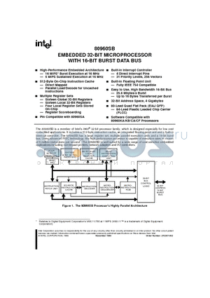 80960SB datasheet - EMBEDDED 32-BIT MICROPROCESSOR WITH 16-BIT BURST DATA BUS