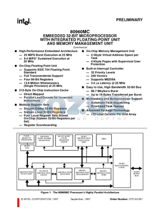 80960MC datasheet - EMBEDDED 32-BIT MICROPROCESSOR WITH INTEGRATED FLOATING-POINT UNIT AND MEMORY MANAGEMENT UNIT