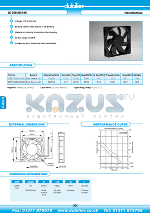 DBF12025B115MT datasheet - AC COOLING FAN 120x120x25mm