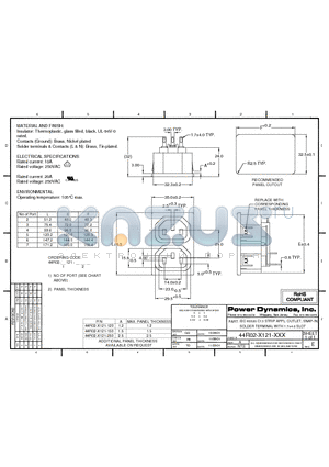 44R01-4121-250 datasheet - IEC 60320 C13 STRIP APPL. OUTLET; SNAP-IN, SOLDER TERMINAL WITH 1.7x4.0 SLOT