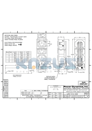 44R01-6131-150 datasheet - IEC 60320 STRIP APPL. INLET & OUTLET SNAP IN, QC TERM., 5x20mm FUSE HOLDER