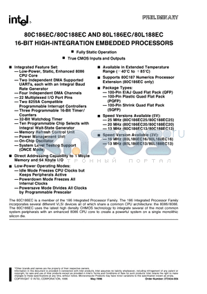 80C188EC13 datasheet - 16-BIT HIGH-INTEGRATION EMBEDDED PROCESSORS