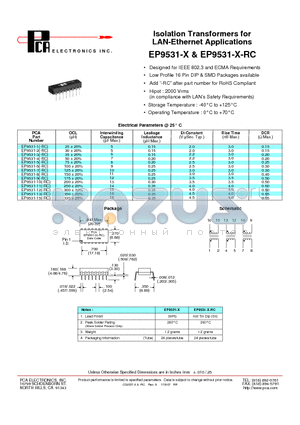 EP9531-3-RC datasheet - Isolation Transformers for LAN-Ethernet Applications