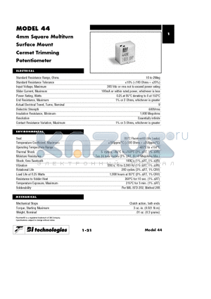 44WR10KLFT13 datasheet - 4mm Square Multiturn Surface Mount Cermet Trimming Potentiometer