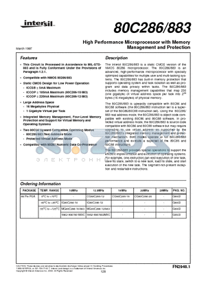 80C286883 datasheet - High Performance Microprocessor with Memory Management and Protection