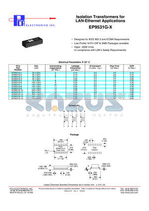 EP9531G-10 datasheet - Isolation Transformers for LAN-Ethernet Applications