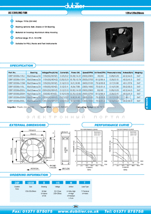 DBF12038B115HT datasheet - AC COOLING FAN 120x120x38mm