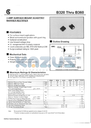 B320 datasheet - 3 AMP SURFACE MOUNT SCHOTTKY BARRIER RECTIFIER