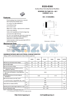B320 datasheet - Surface Mount Schottky Barrier Rectifiers