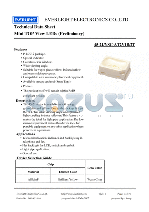 45-21-YSC-AT2V1B-2T datasheet - Mini TOP View LEDs