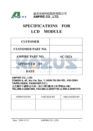 AC-242A datasheet - SPECIFICATIONS FOR LCD MODULE