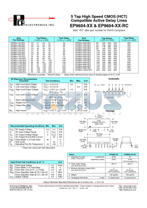 EP9604-100 datasheet - 5 Tap High Speed CMOS (HCT) Compatible Active Delay Lines